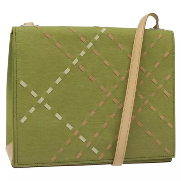 BURBERRY Nova Check Shoulder Bag Canvas Green Auth 113160 - Picture 1 of 16
